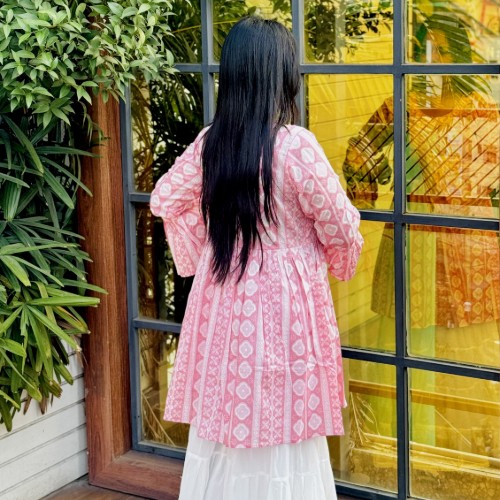 Premium Voile Cotton Fabric Kurti– Pink Floral Print